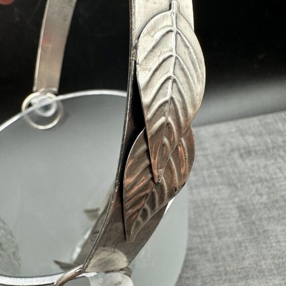 Arte Murano Silvestri Ice Bucket Frosted Glass Metal Rose Pattern Italy Vintage - Picture 10 of 16